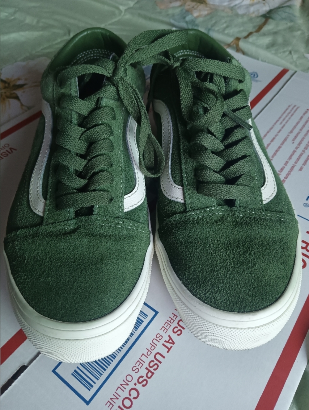 Vans Green Suede Low-Top Sneakers with White Stripe